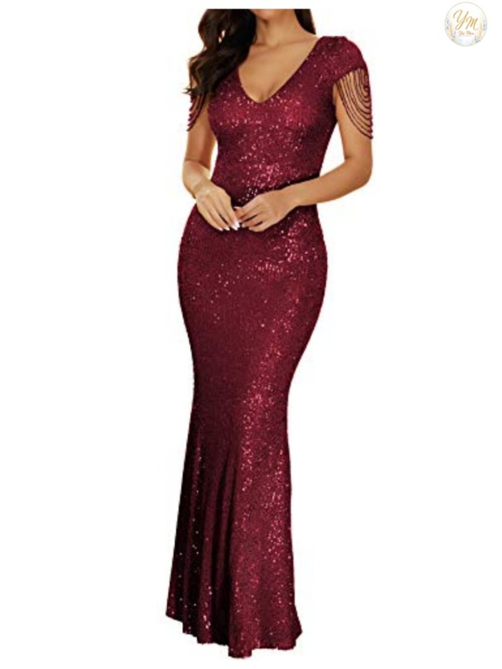 1920s Plus Size Sequin Gatsby Maxi Dress with Tassels V-Neck Mermaid